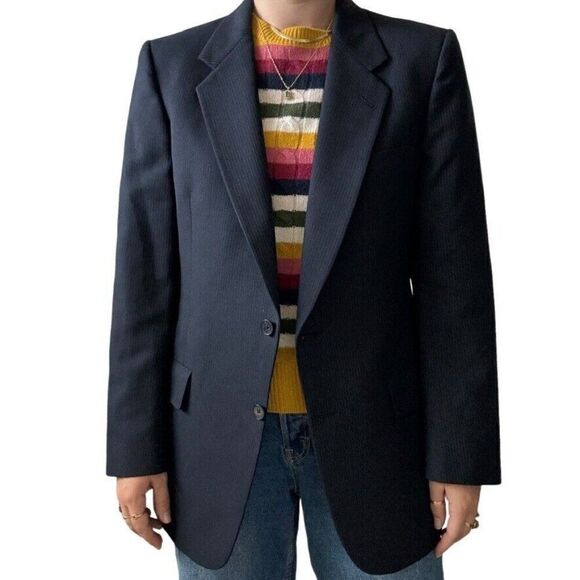 Vintage Christian Dior Unisex Navy Pin Stripe 100% Wool Sport Coat Blazer 40R - Picture 7 of 11